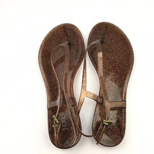 J. Crew Brown Glitter Jelly Thong Sandals 8